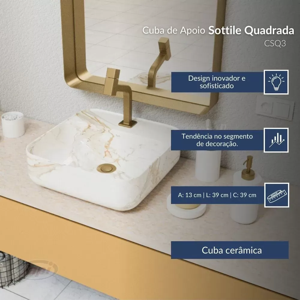 Cuba Apoio Sottile Quadrada Calacatta Gold